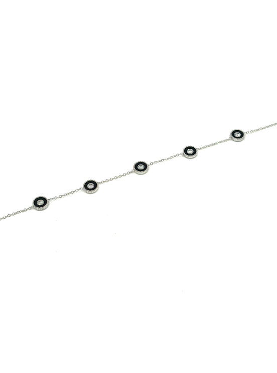 Silver & Black Enamel Circle Bracelet – Stainless Steel | MODA Accessories