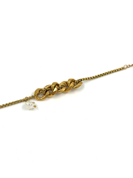 Gold Chain Link Bracelet with Pearl Charm – Stainless Steel | MODA Accessories