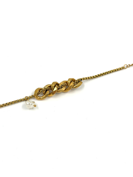 Gold Chain Link Bracelet with Pearl Charm – Stainless Steel | MODA Accessories