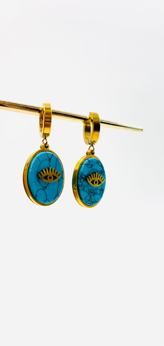 Gold & Turquoise Evil Eye Drop Earrings – Stainless Steel | MODA Accessories