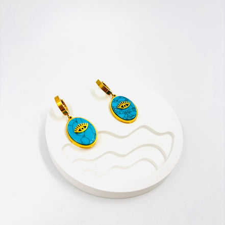 Gold & Turquoise Evil Eye Drop Earrings – Stainless Steel | MODA Accessories