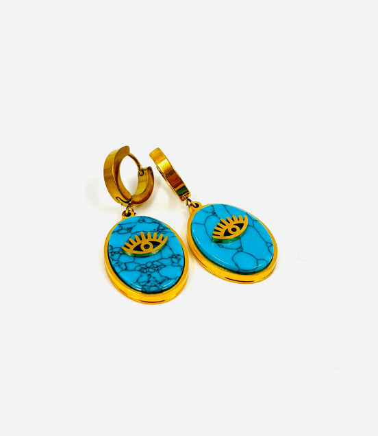 Gold & Turquoise Evil Eye Drop Earrings – Stainless Steel | MODA Accessories