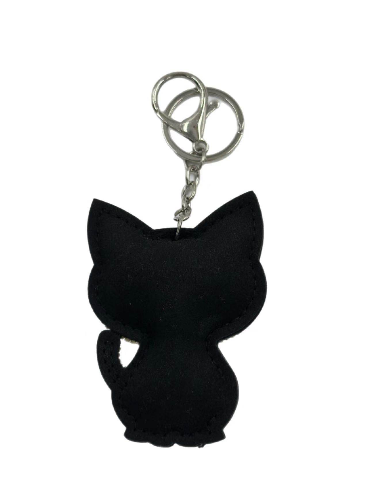 Crystal Rhinestone Cat Keychain – Sparkling Kitty Charm with Red Bow Tie - MODA ACCESSORIES