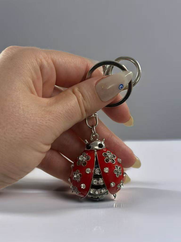 Sparkling Red Ladybug Keychain with Crystal Accents - MODA ACCESSORIES