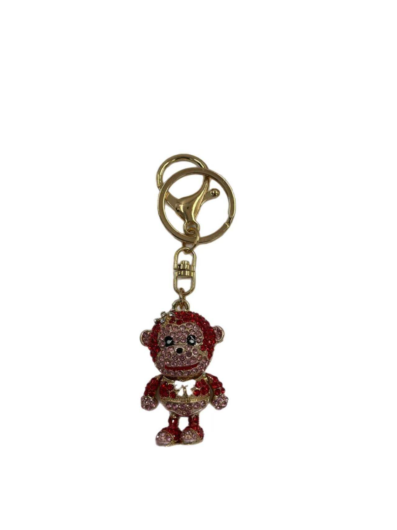Sparkling Red Monkey Keychain – Cute Crystal Encrusted Animal Bag Charm - MODA ACCESSORIES