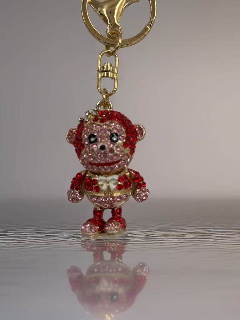 Sparkling Red Monkey Keychain – Cute Crystal Encrusted Animal Bag Charm - MODA ACCESSORIES