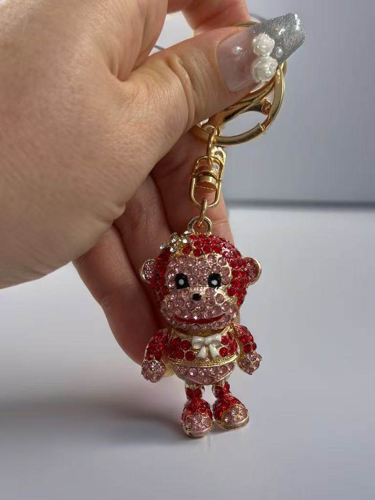 Sparkling Red Monkey Keychain – Cute Crystal Encrusted Animal Bag Charm - MODA ACCESSORIES