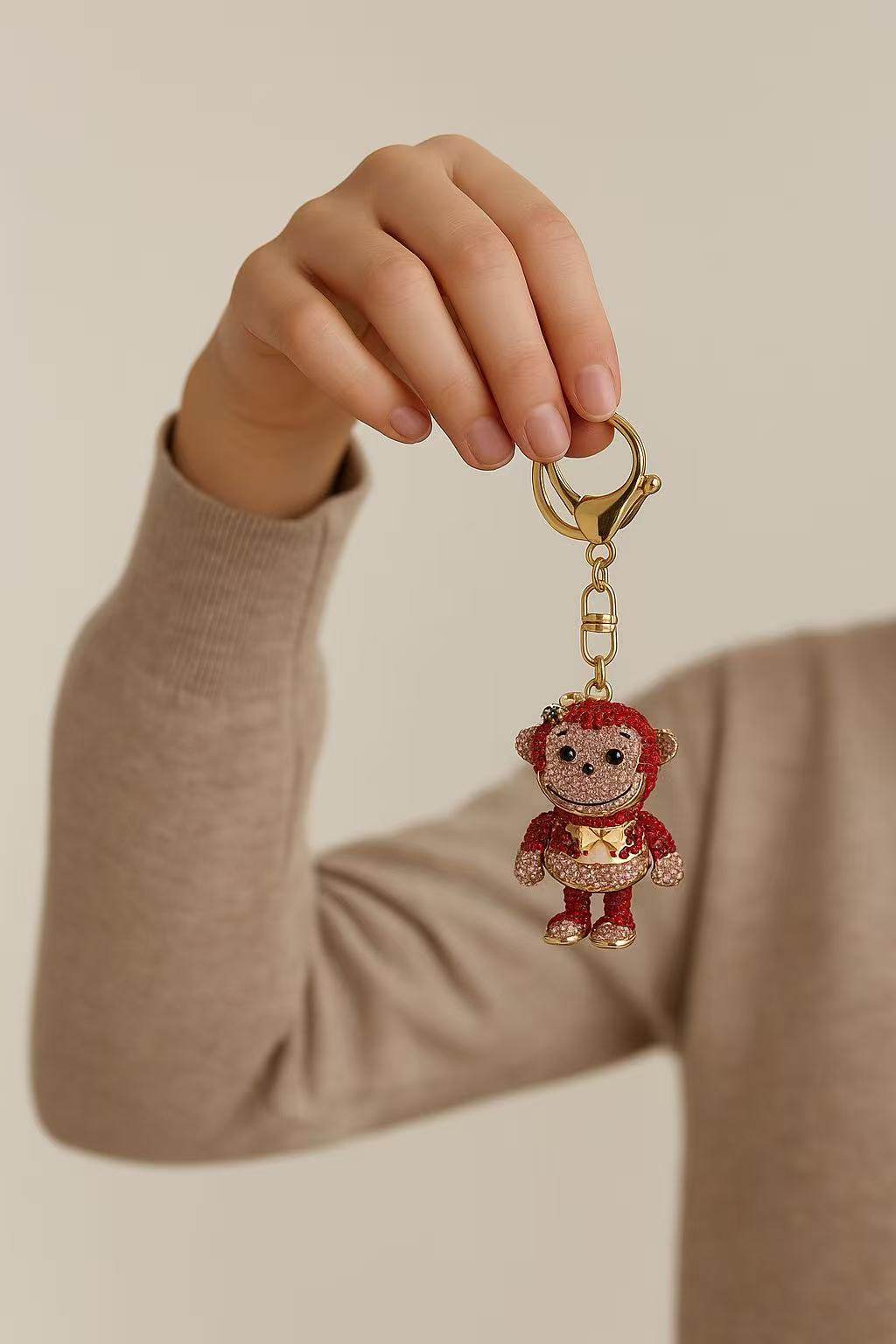Sparkling Red Monkey Keychain – Cute Crystal Encrusted Animal Bag Charm - MODA ACCESSORIES