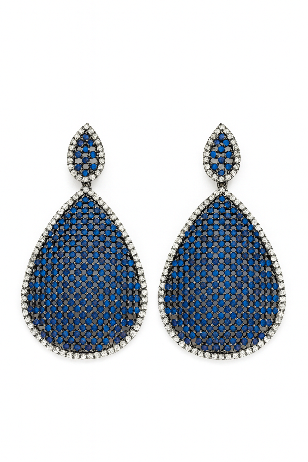 Blue Sapphire Drop Earrings with White Crystal Accents – Luxury Statement Evening Jewelry