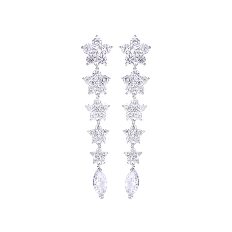 Elegant Silver Star Drop Earrings with Cubic Zirconia Crystals
