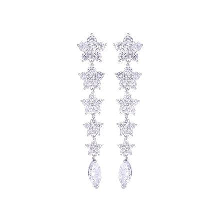 Elegant Silver Star Drop Earrings with Cubic Zirconia Crystals