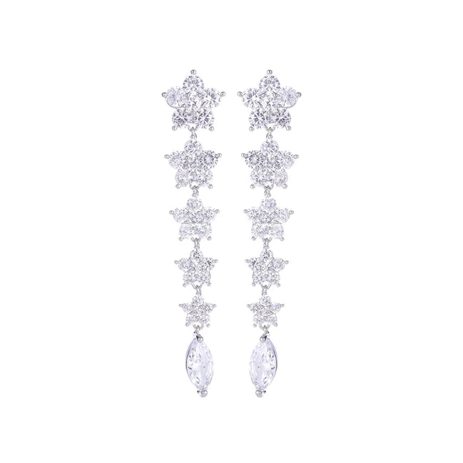 Elegant Silver Star Drop Earrings with Cubic Zirconia Crystals