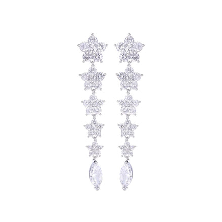 Elegant Silver Star Drop Earrings with Cubic Zirconia Crystals