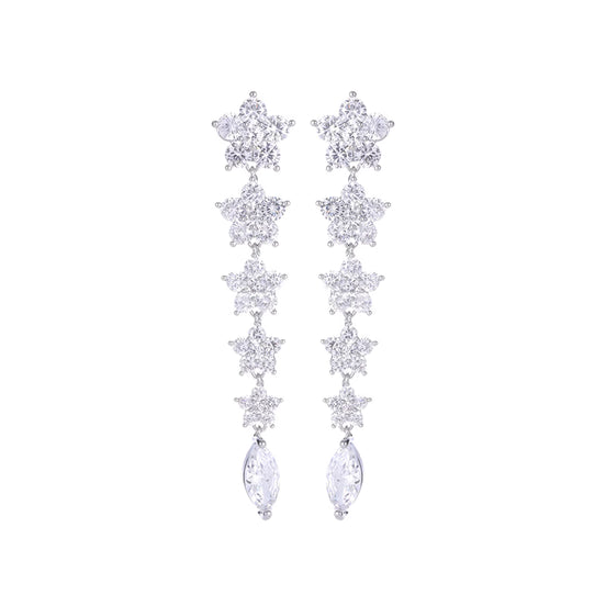 Elegant Silver Star Drop Earrings with Cubic Zirconia Crystals