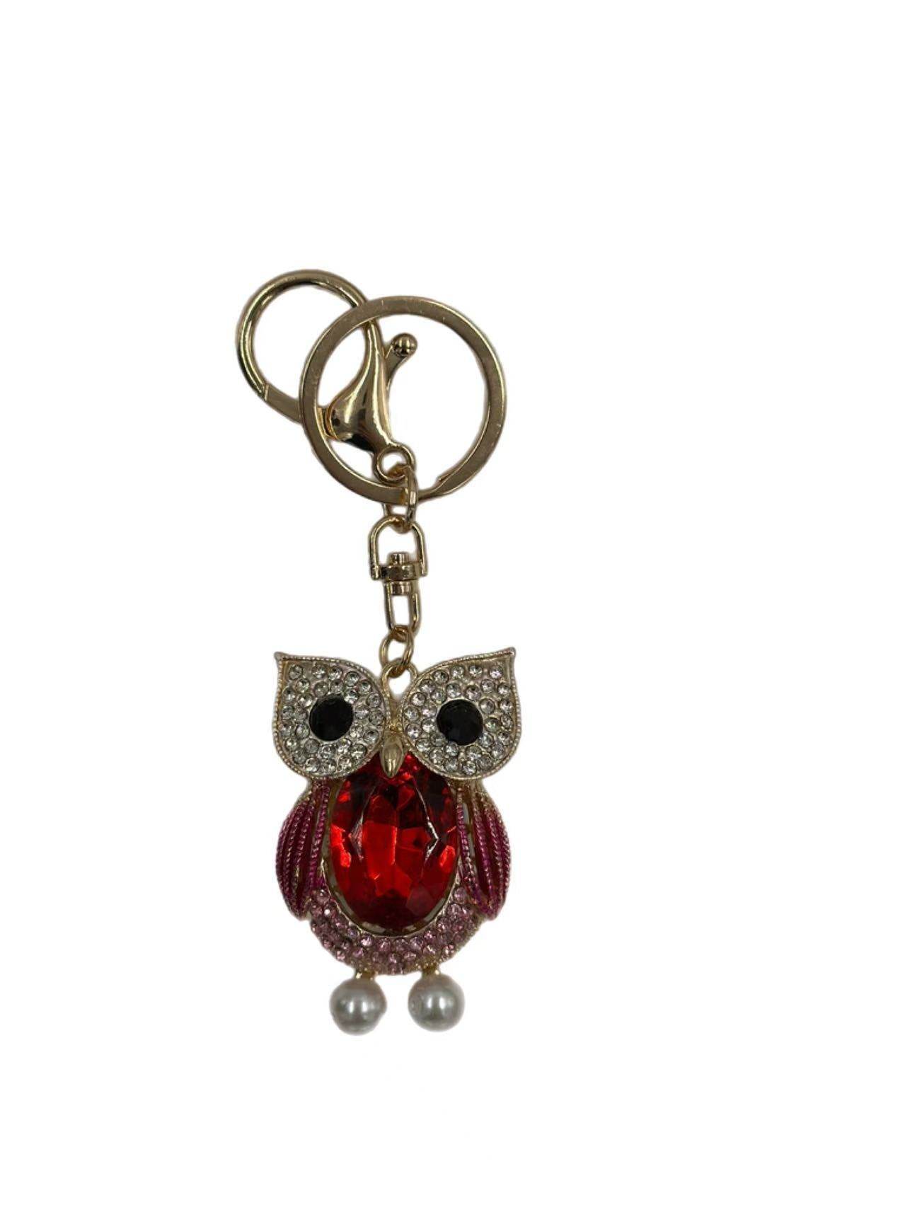 Red Gem Owl Keychain with Crystal Accents - MODA ACCESSORIES