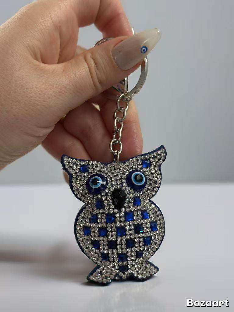 Crystal Owl Keychain – Sparkling Blue Rhinestone Wisdom Bag Charm & Key Ring - MODA ACCESSORIES