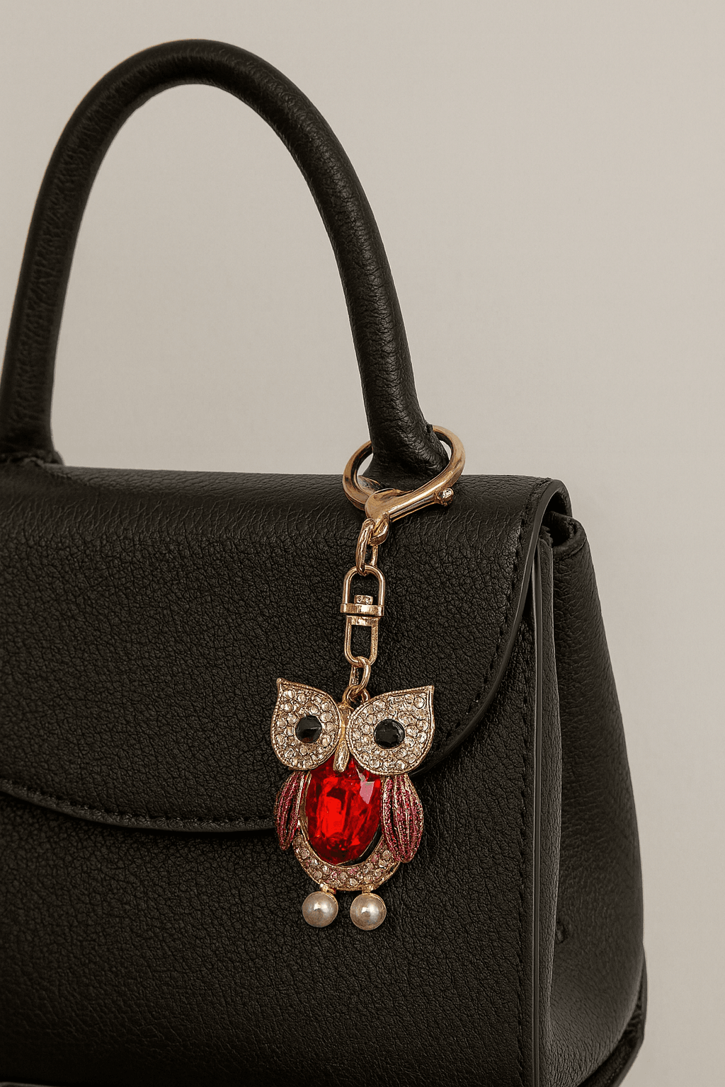 Red Gem Owl Keychain with Crystal Accents - MODA ACCESSORIES