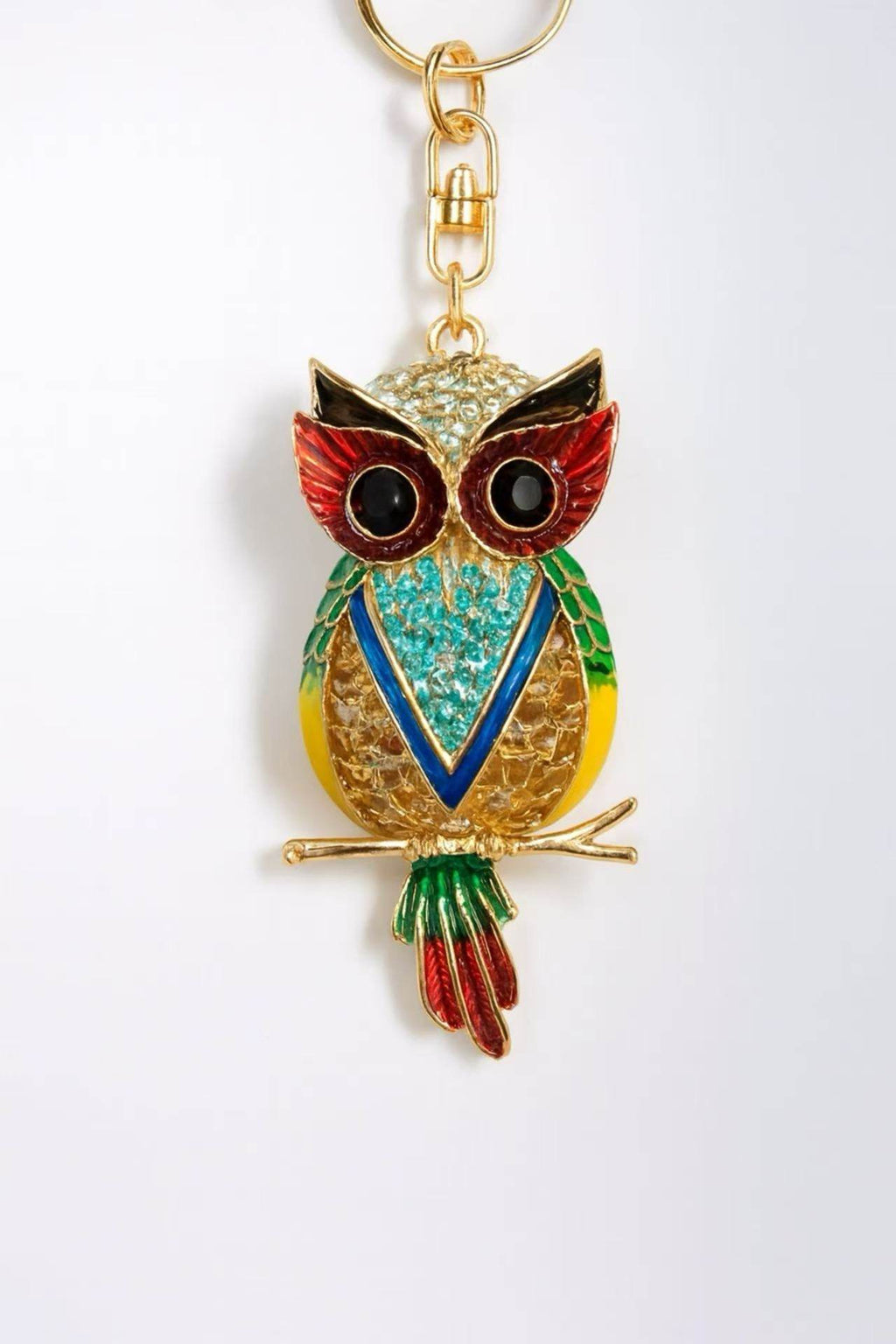Colorful Crystal Owl Keychain – Enamel & Rhinestone Gold-Tone Bag Charm - MODA ACCESSORIES