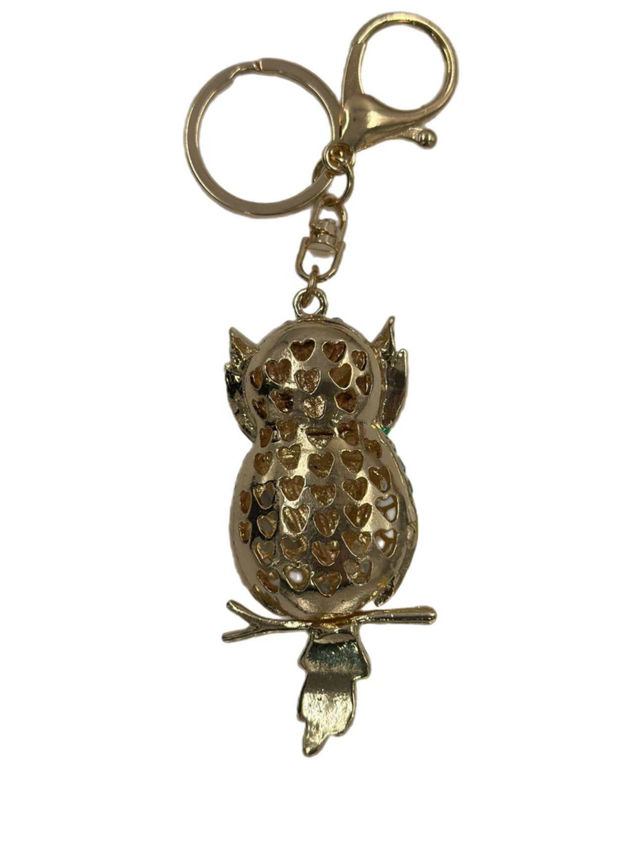 Colorful Crystal Owl Keychain – Enamel & Rhinestone Gold-Tone Bag Charm - MODA ACCESSORIES