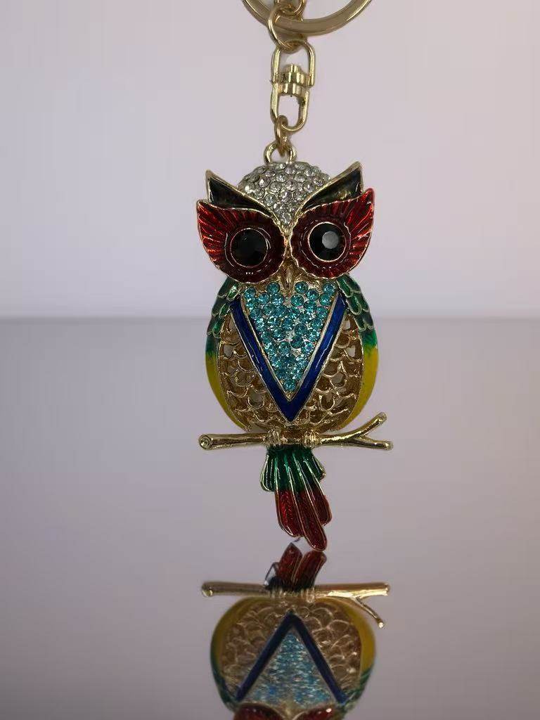 Colorful Crystal Owl Keychain – Enamel & Rhinestone Gold-Tone Bag Charm - MODA ACCESSORIES