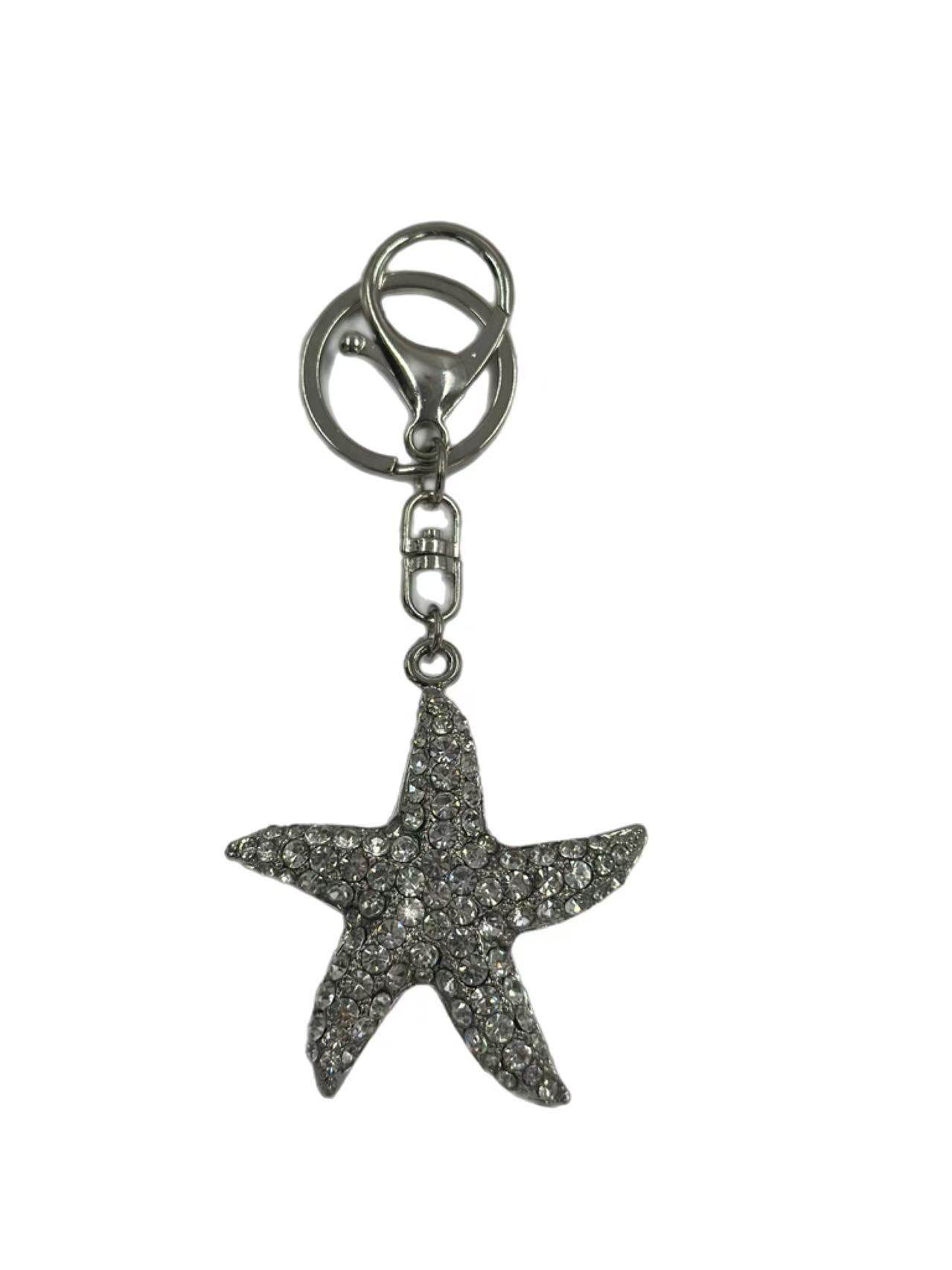 Silver Starfish Keychain with Crystal Accents - MODA ACCESSORIES