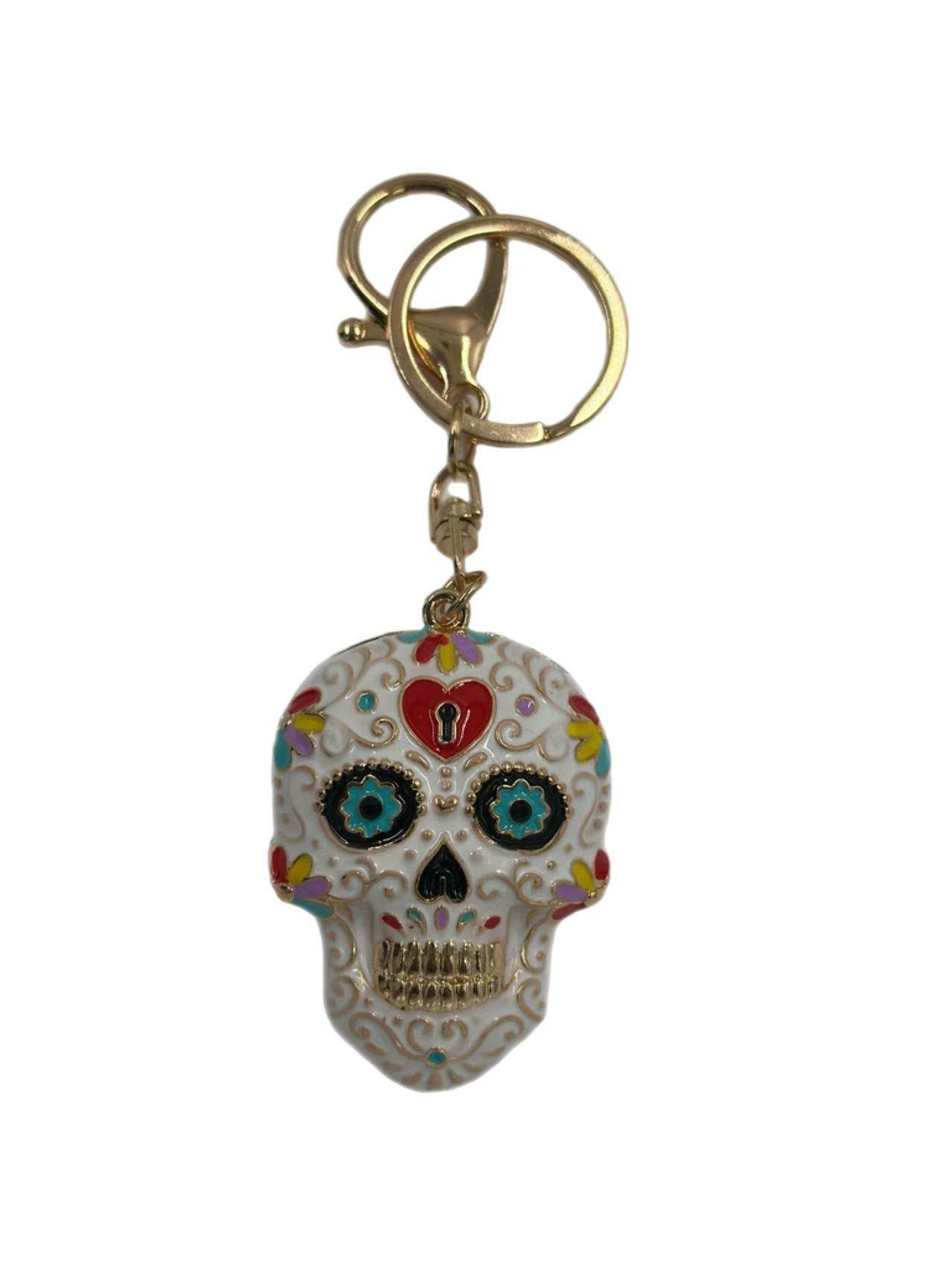 Colorful Sugar Skull Keychain with Gold-Tone Clasp - MODA ACCESSORIES