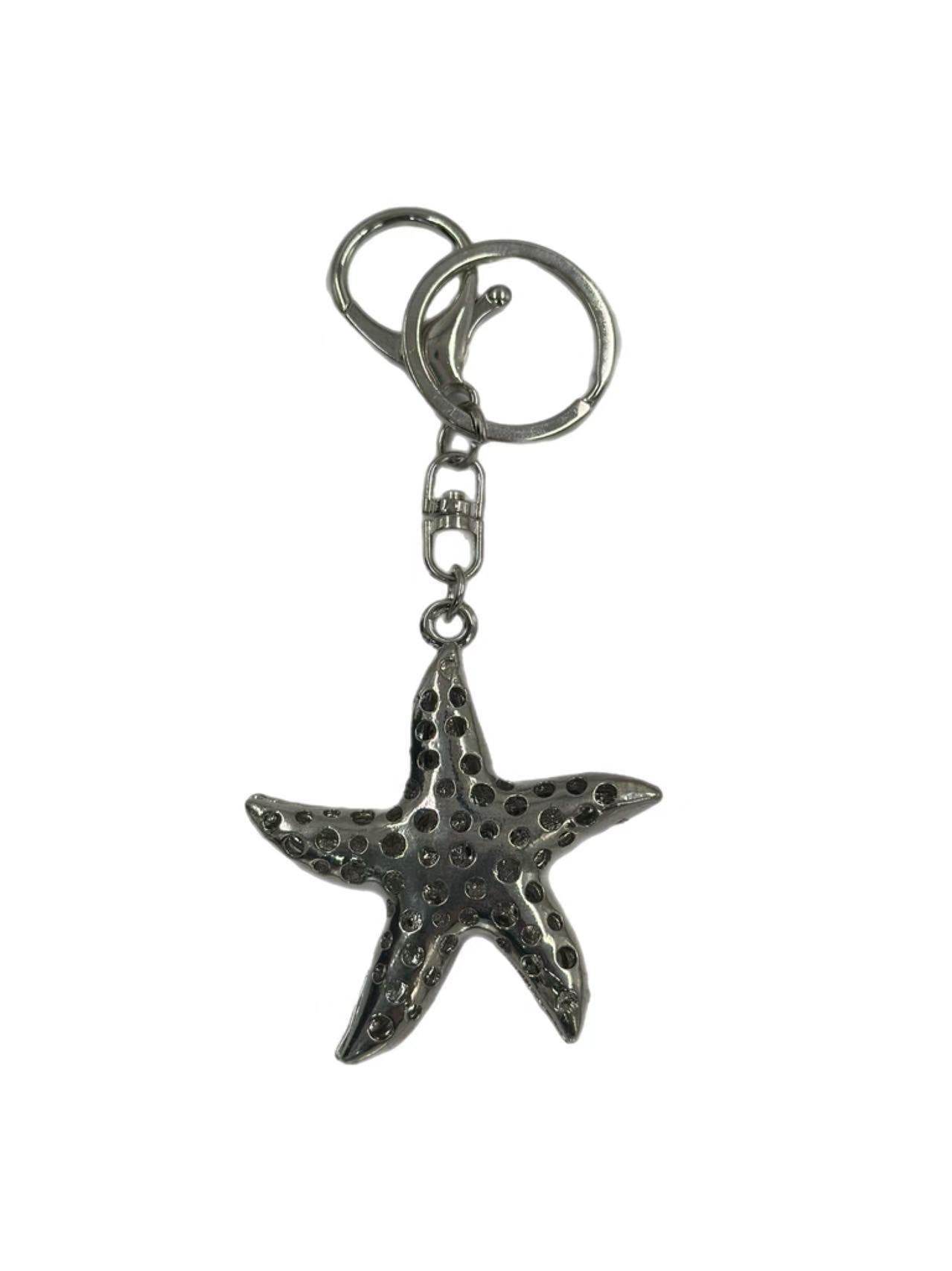 Silver Starfish Keychain with Crystal Accents - MODA ACCESSORIES