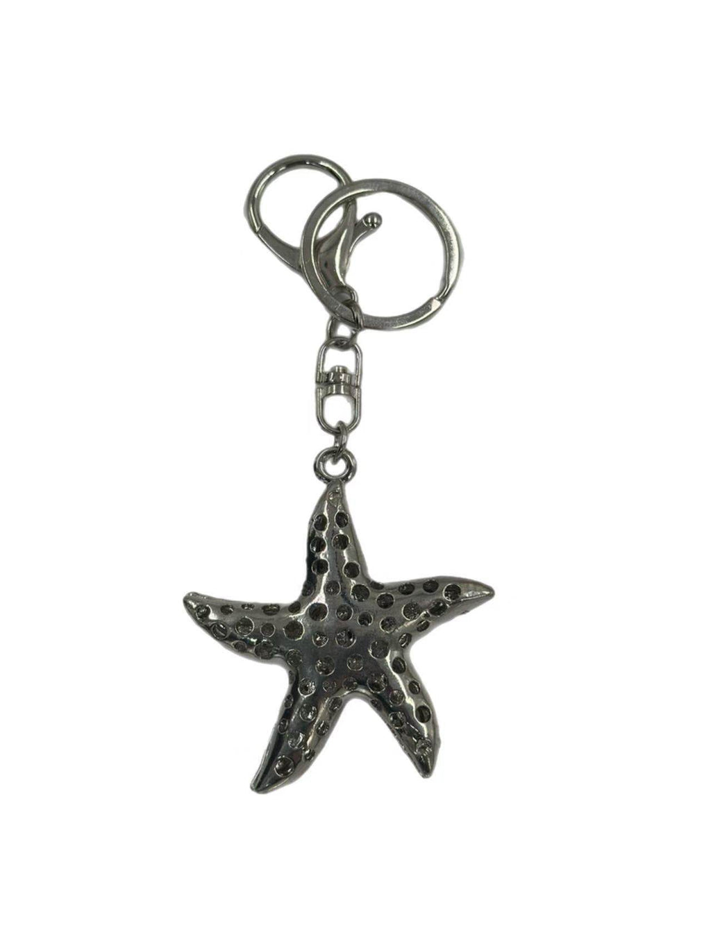 Silver Starfish Keychain with Crystal Accents - MODA ACCESSORIES