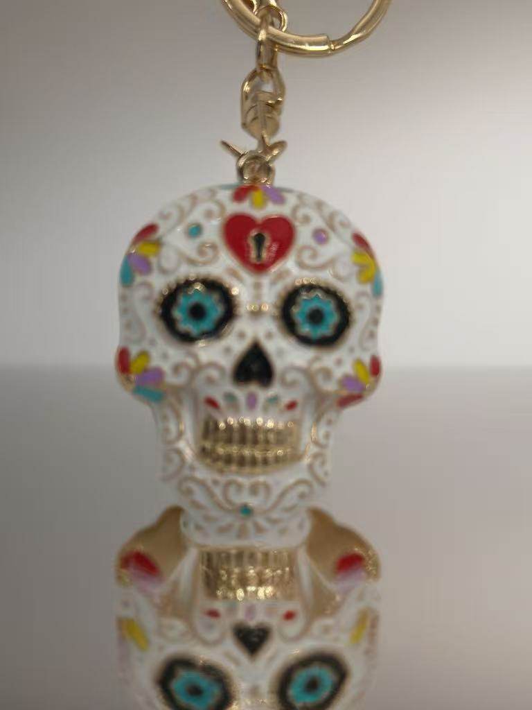 Colorful Sugar Skull Keychain with Gold-Tone Clasp - MODA ACCESSORIES