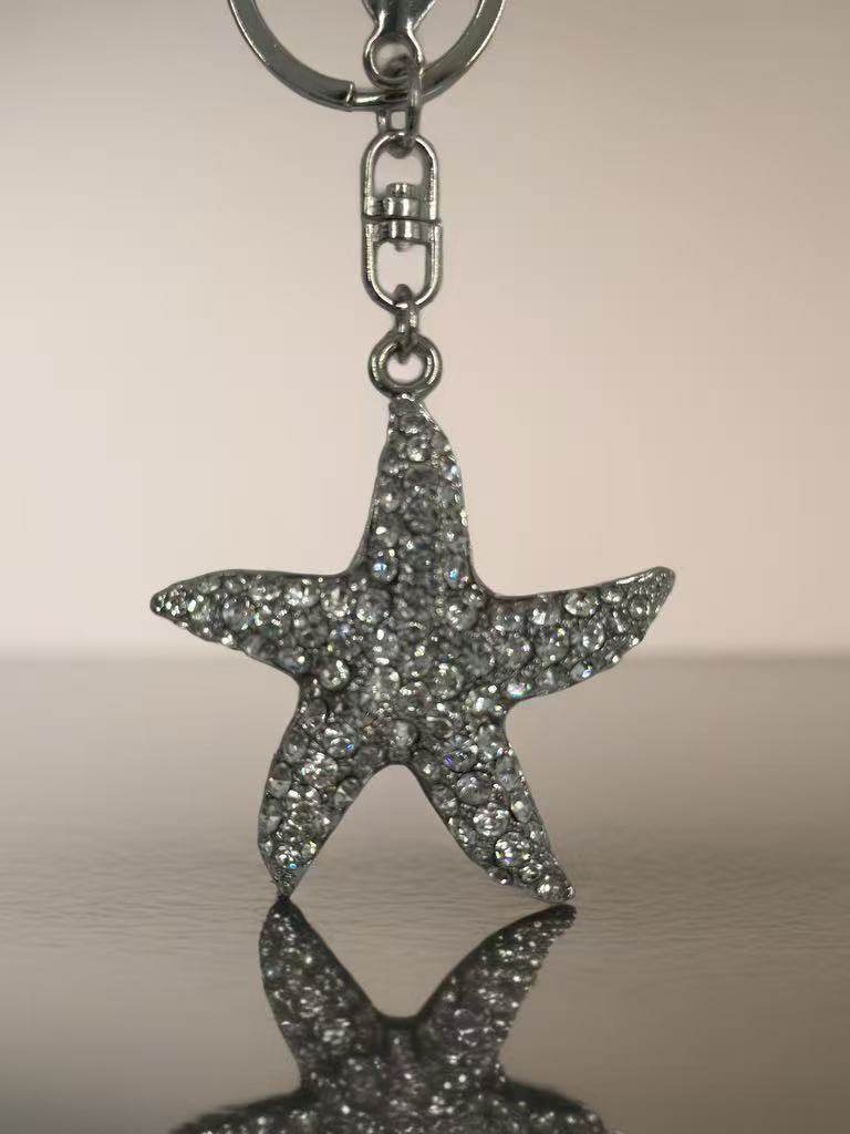 Silver Starfish Keychain with Crystal Accents - MODA ACCESSORIES