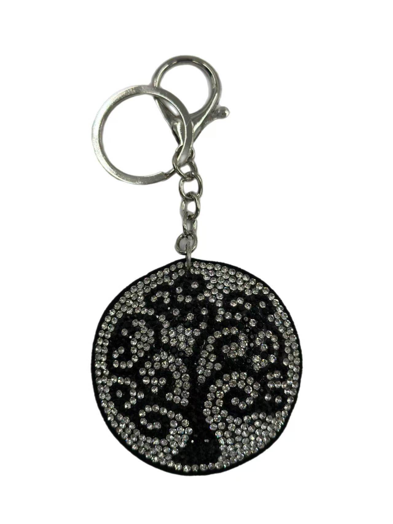 Sparkling Tree of Life Rhinestone Keychain β Black & Silver - MODA ACCESSORIES