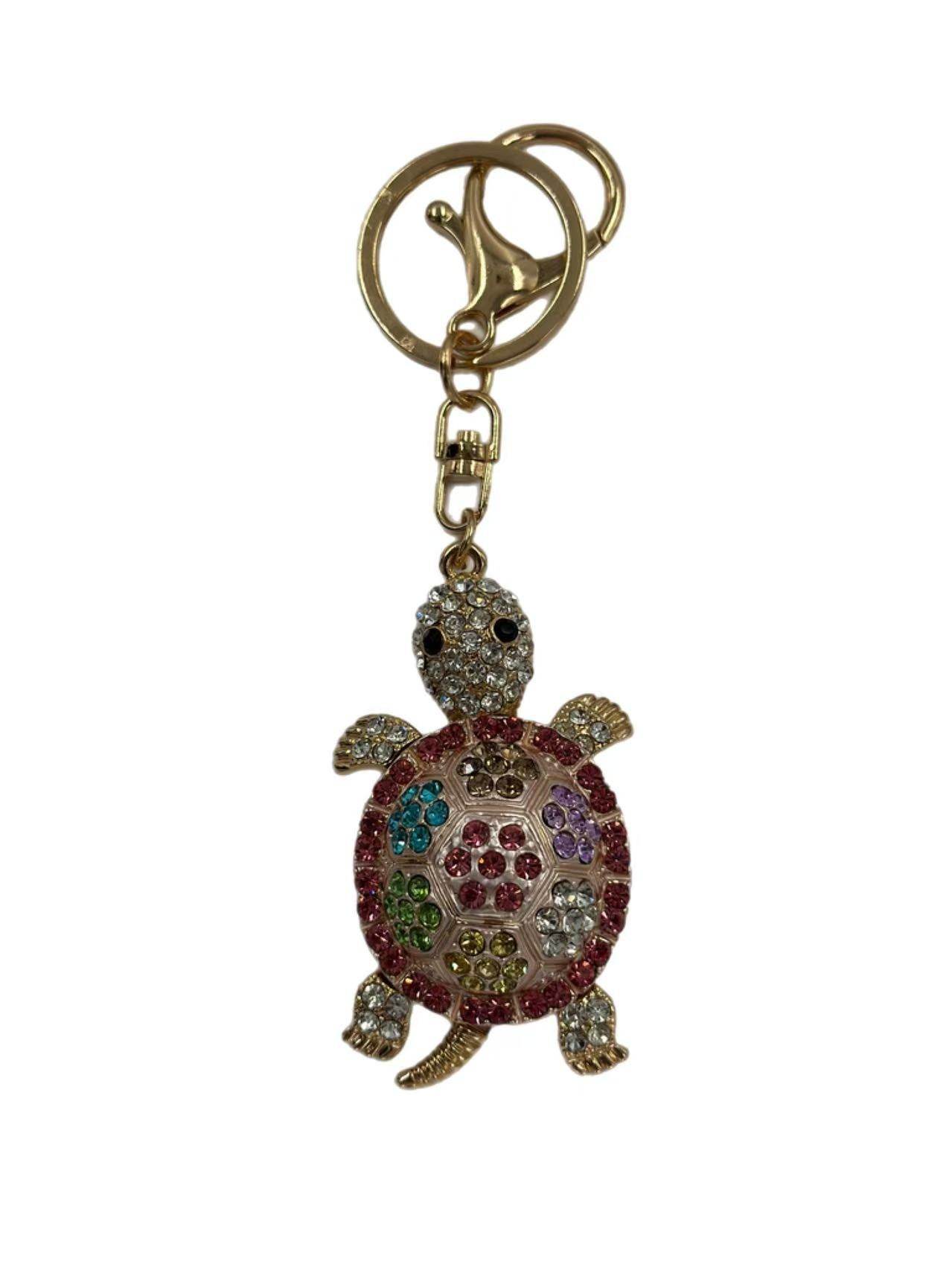 Colorful Rhinestone Turtle Keychain with Gold Key Ring - MODA ACCESSORIES