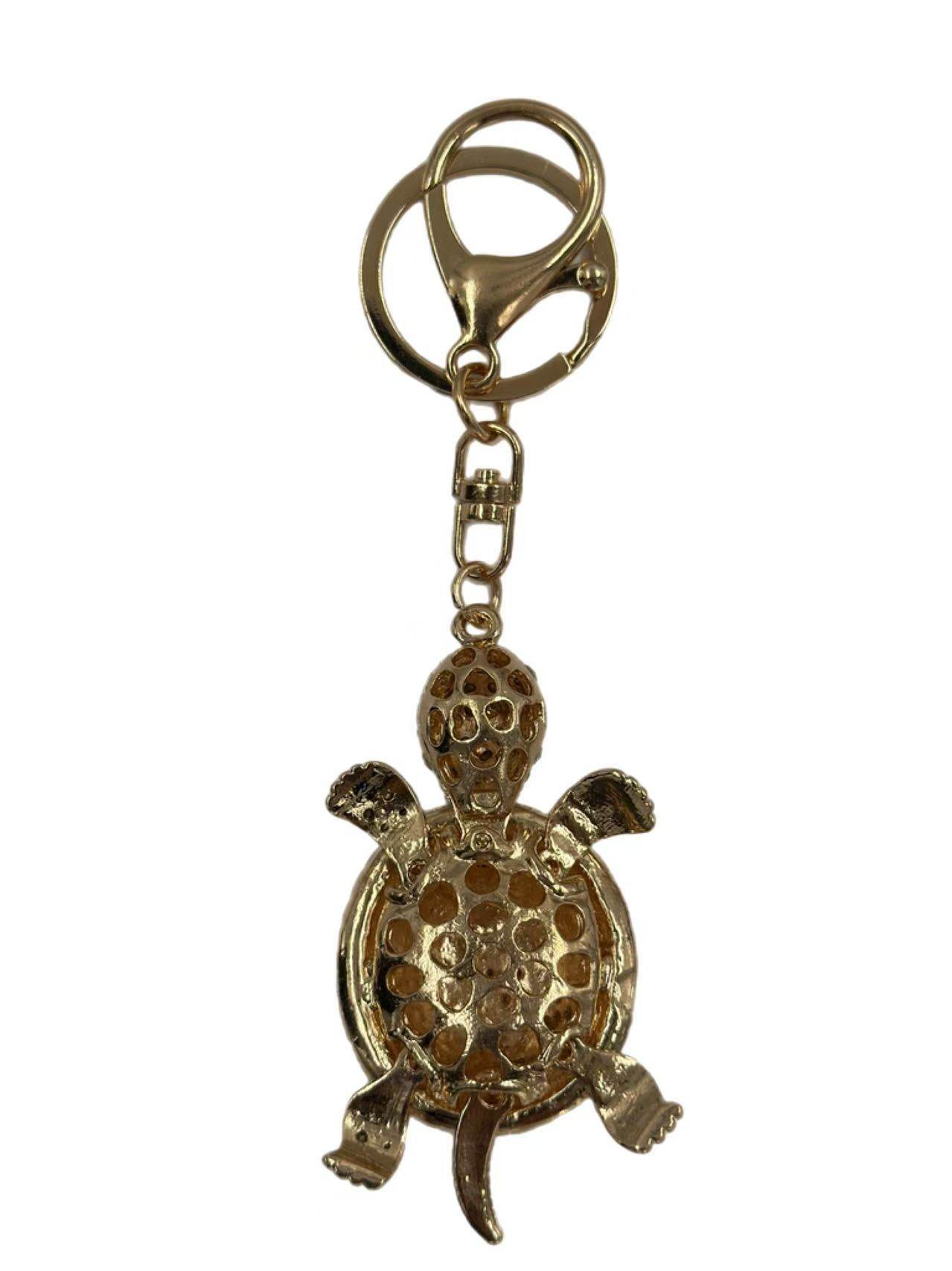 Colorful Rhinestone Turtle Keychain with Gold Key Ring - MODA ACCESSORIES