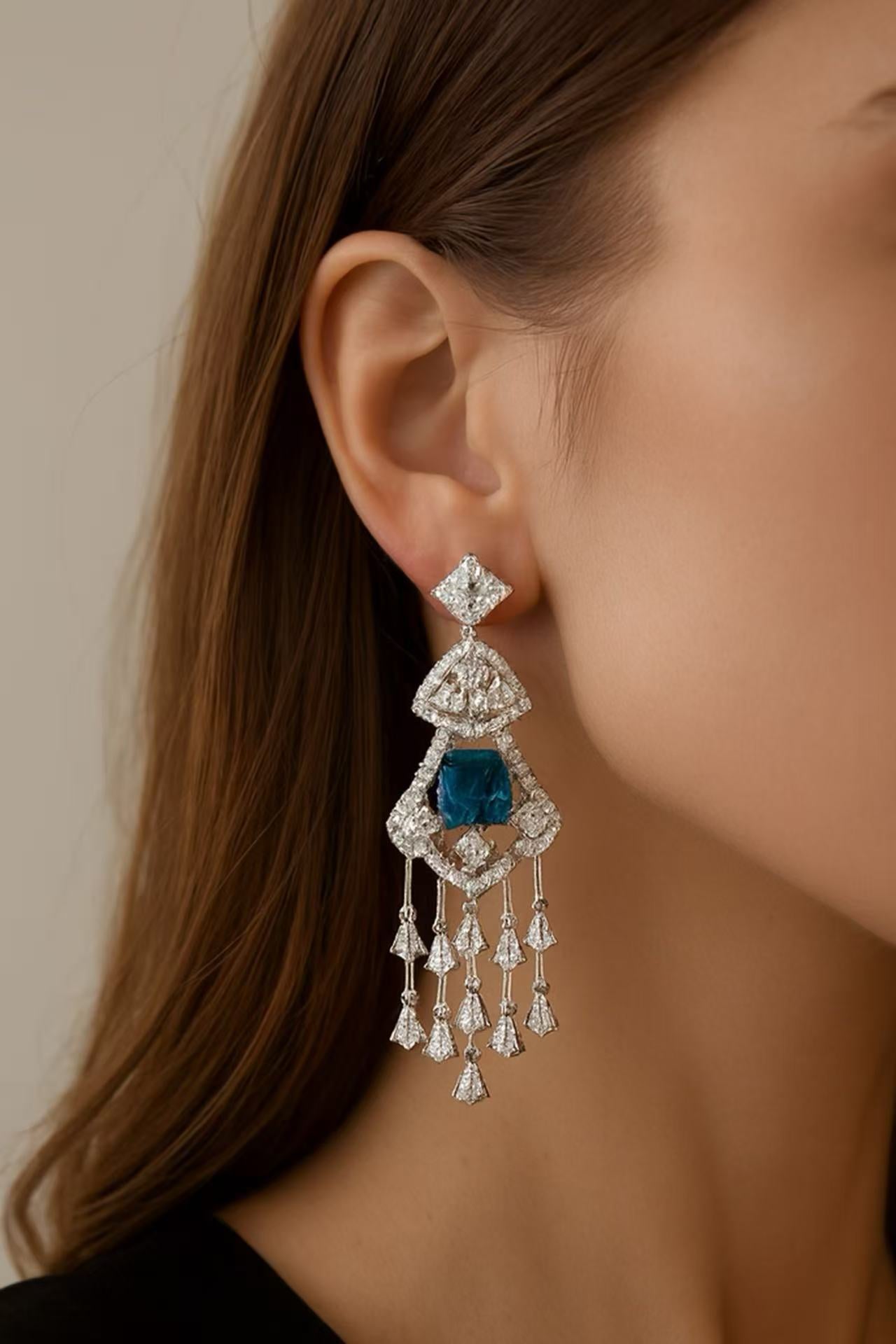 Luxury Sapphire and Diamond Drop Earrings – White Gold Elegant Statement Jewelry