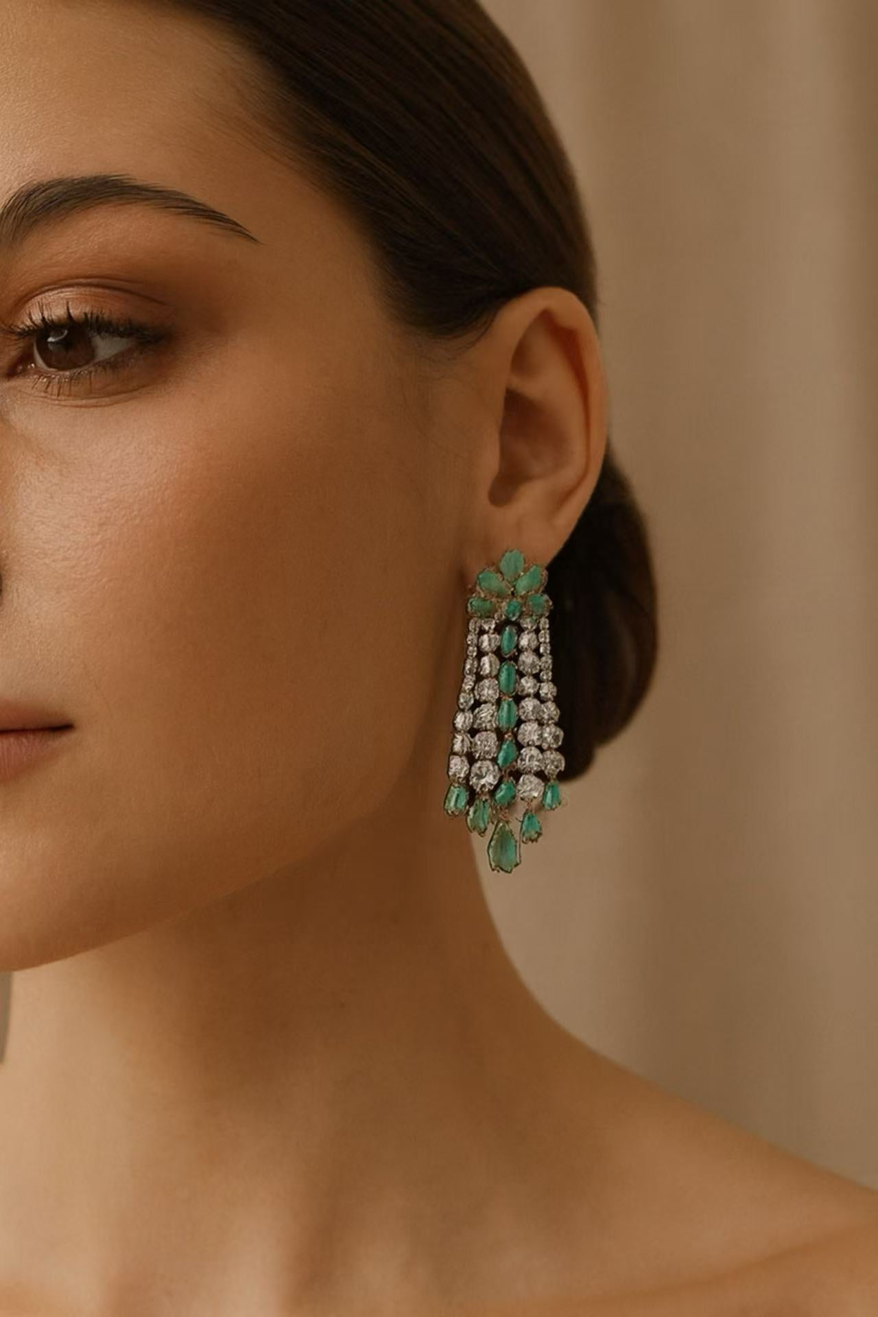 Luxury Emerald & Diamond Chandelier Earrings – Statement Dangle Jewelry for Women