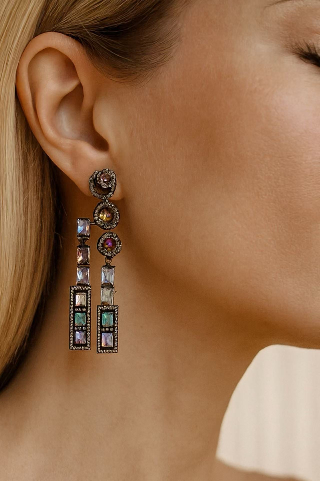 Luxury Multicolor Gemstone Statement Earrings – Bold Dangle Drop Jewelry for Women