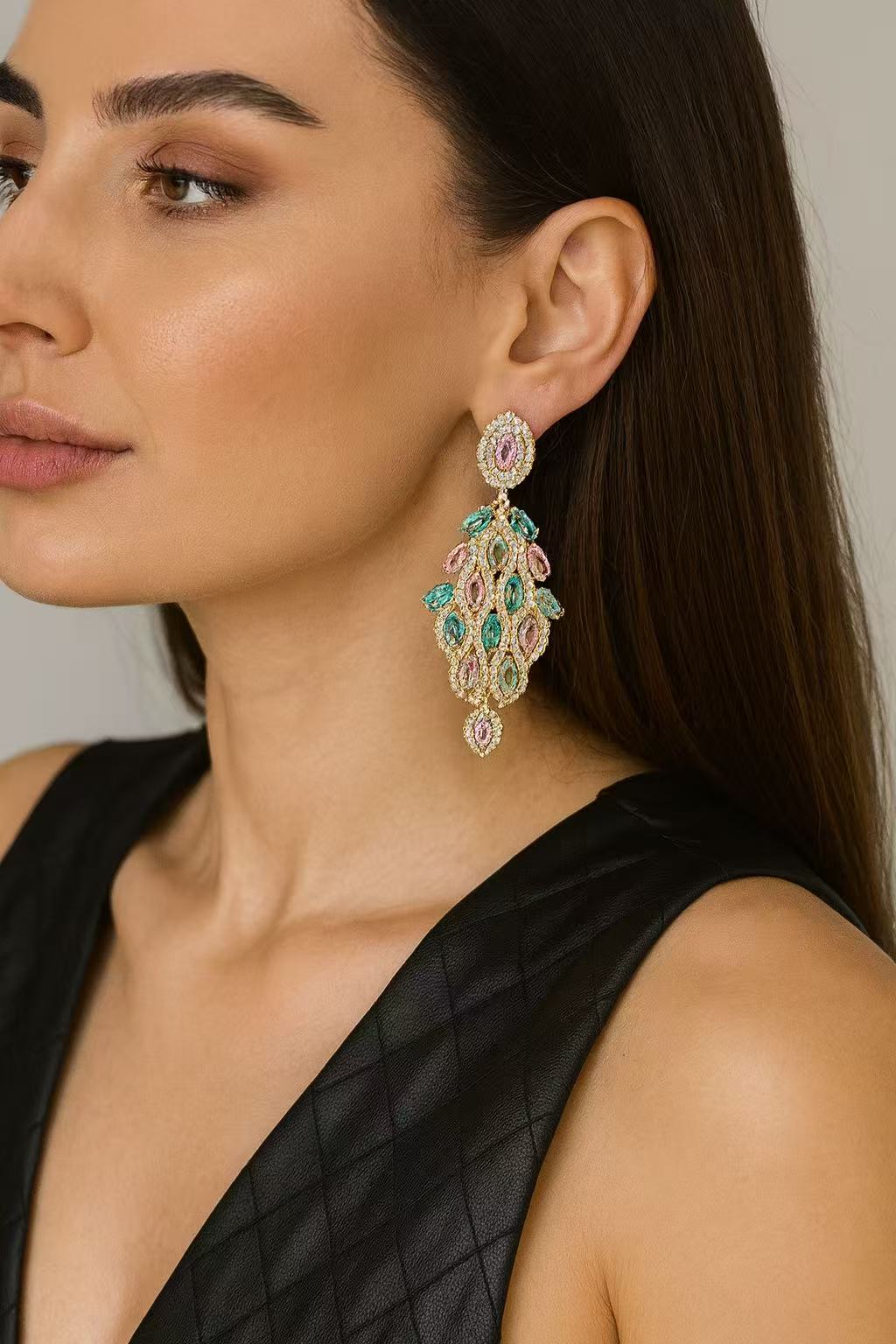 Luxury Multicolor Chandelier Earrings – Crystal & Gemstone Statement Drop Earrings