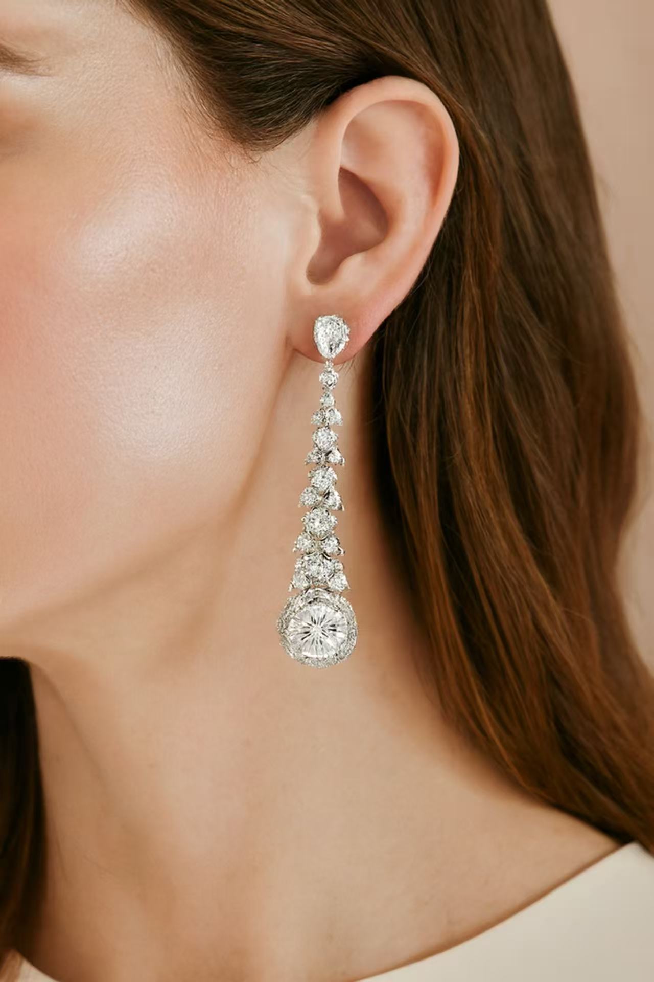 Luxury Crystal Drop Earrings – Elegant Silver Long Dangle Earrings for Women