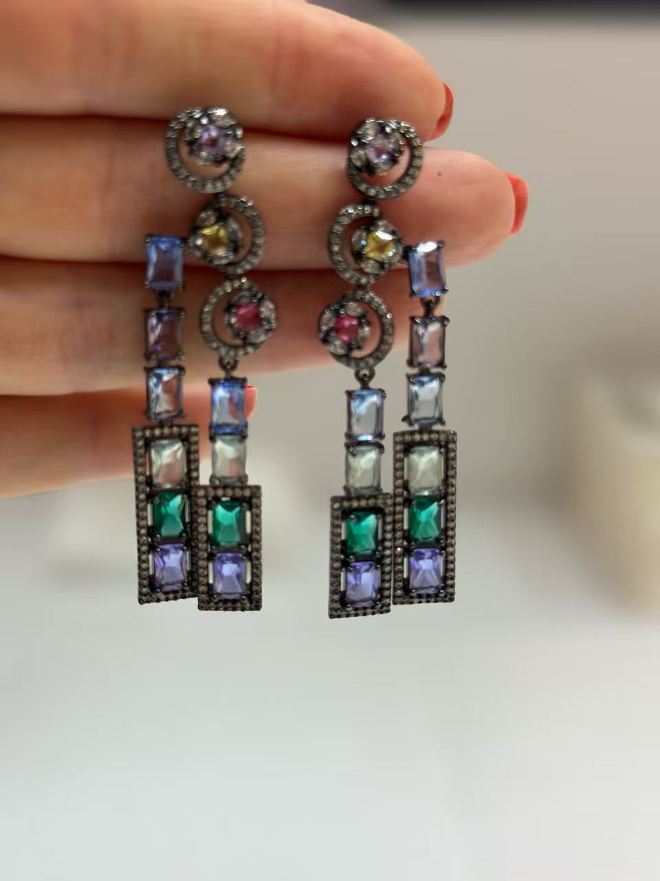 Luxury Multicolor Gemstone Statement Earrings – Bold Dangle Drop Jewelry for Women
