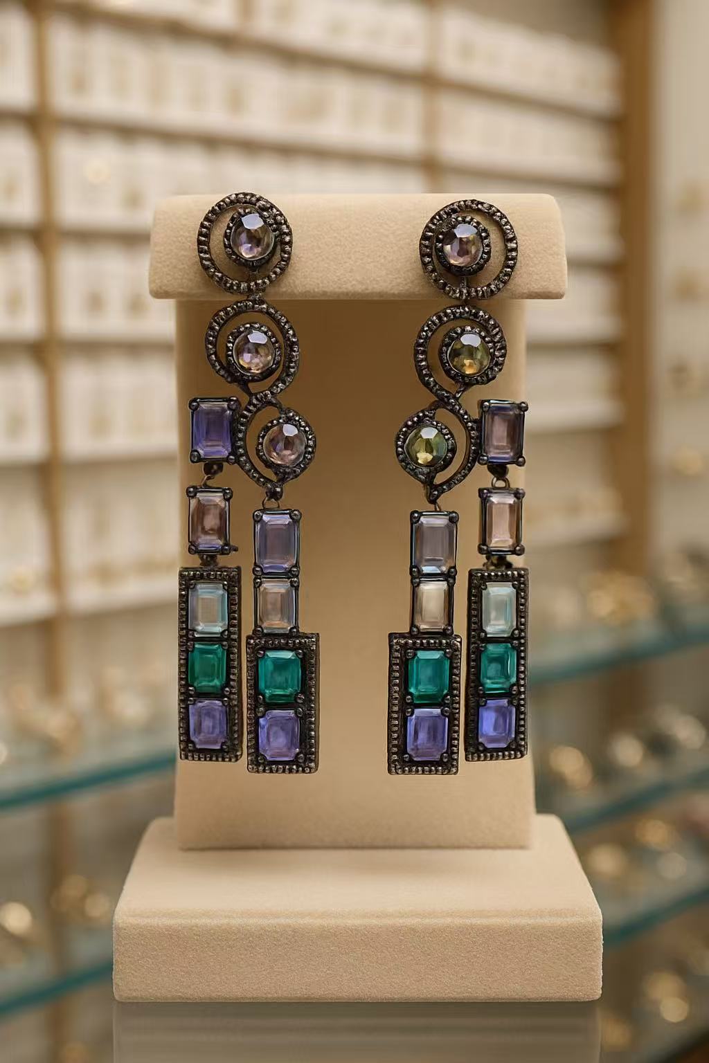 Luxury Multicolor Gemstone Statement Earrings β Bold Dangle Drop Jewelry for Women