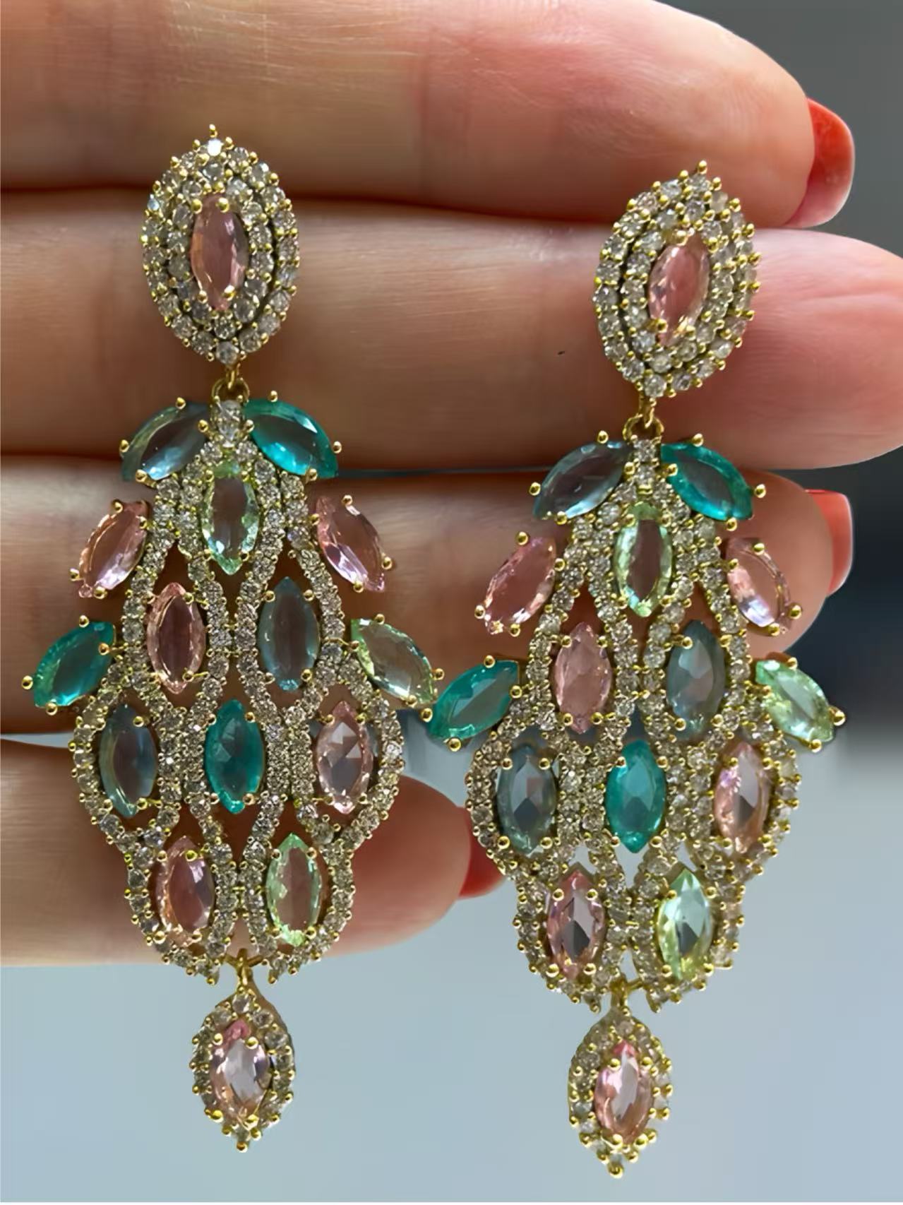 Luxury Multicolor Chandelier Earrings – Crystal & Gemstone Statement Drop Earrings