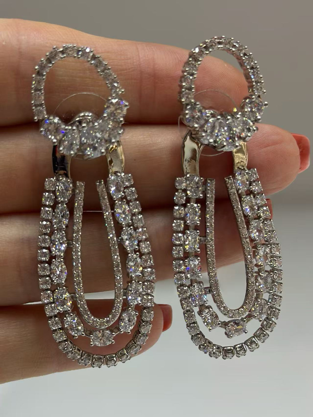 Elegant Crystal Loop Drop Earrings – Silver Statement Dangle Earrings for Women