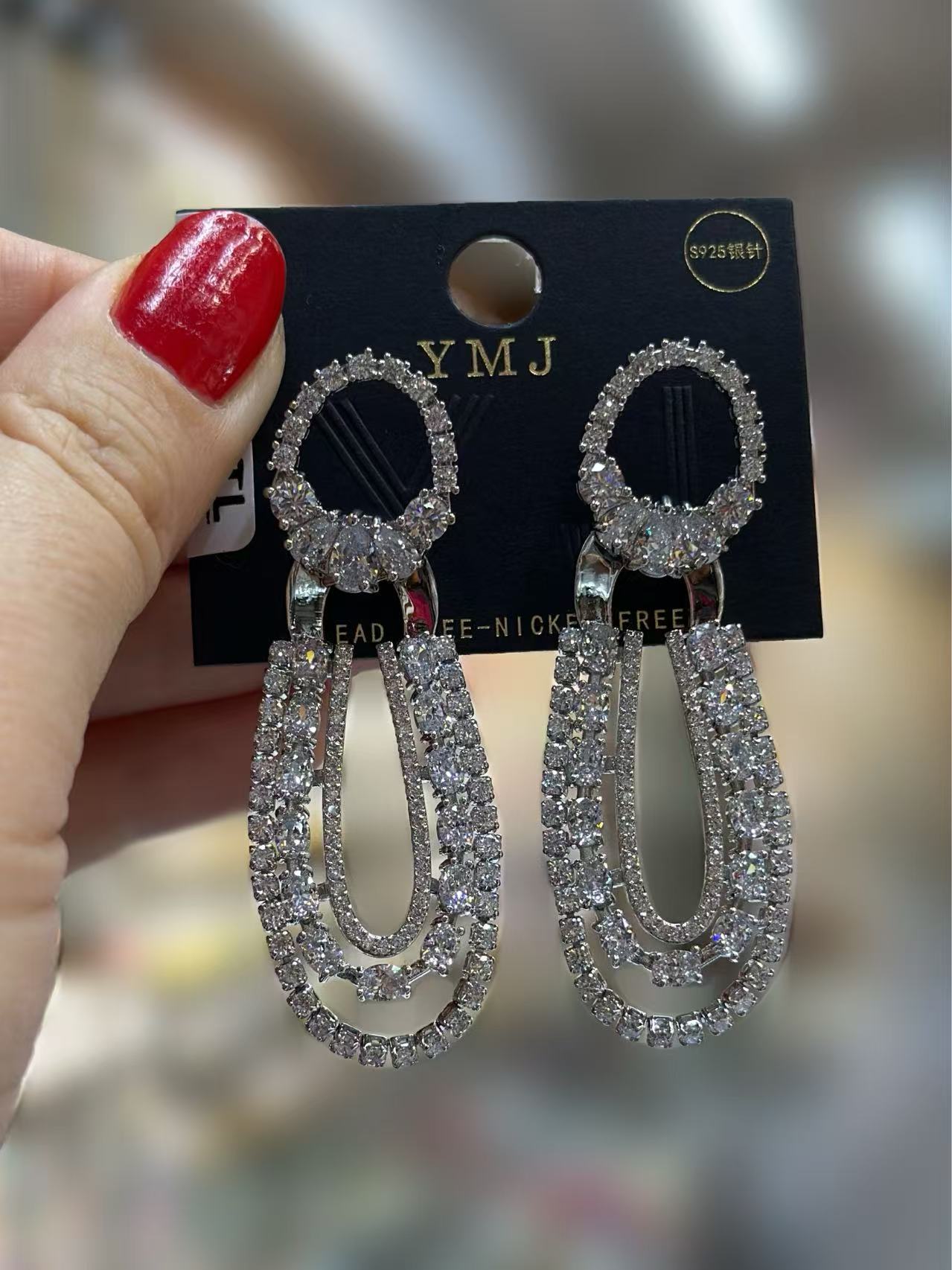 Elegant Crystal Loop Drop Earrings – Silver Statement Dangle Earrings for Women