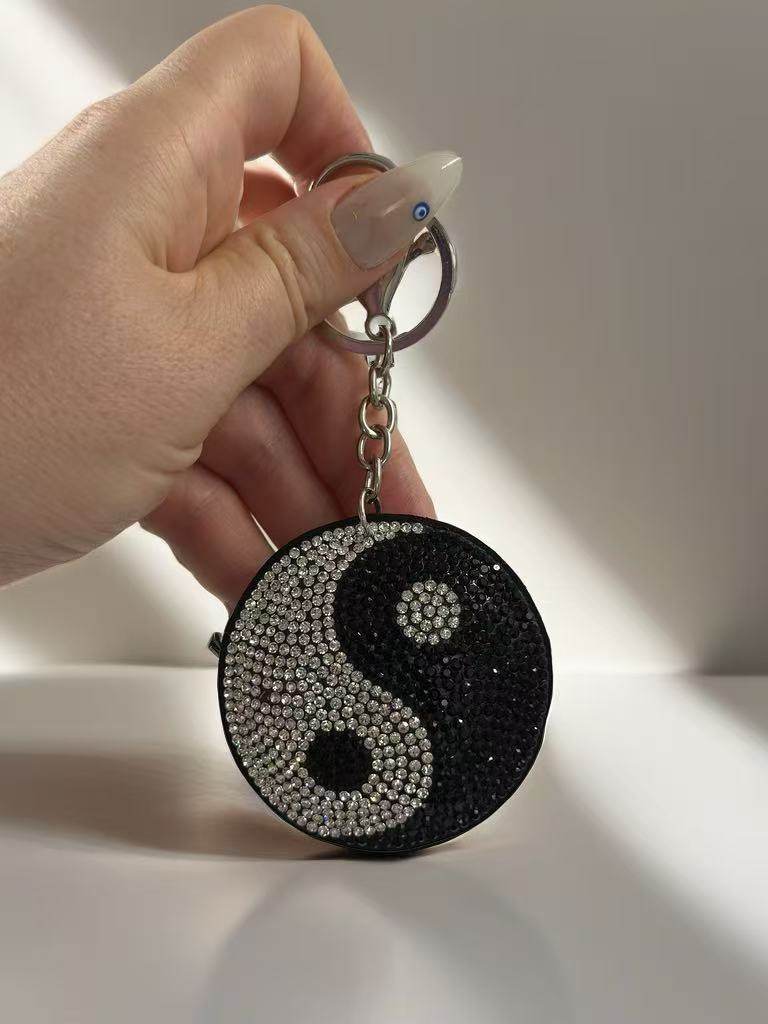 Sparkling Yin Yang Rhinestone Keychain β Black & Silver - MODA ACCESSORIES