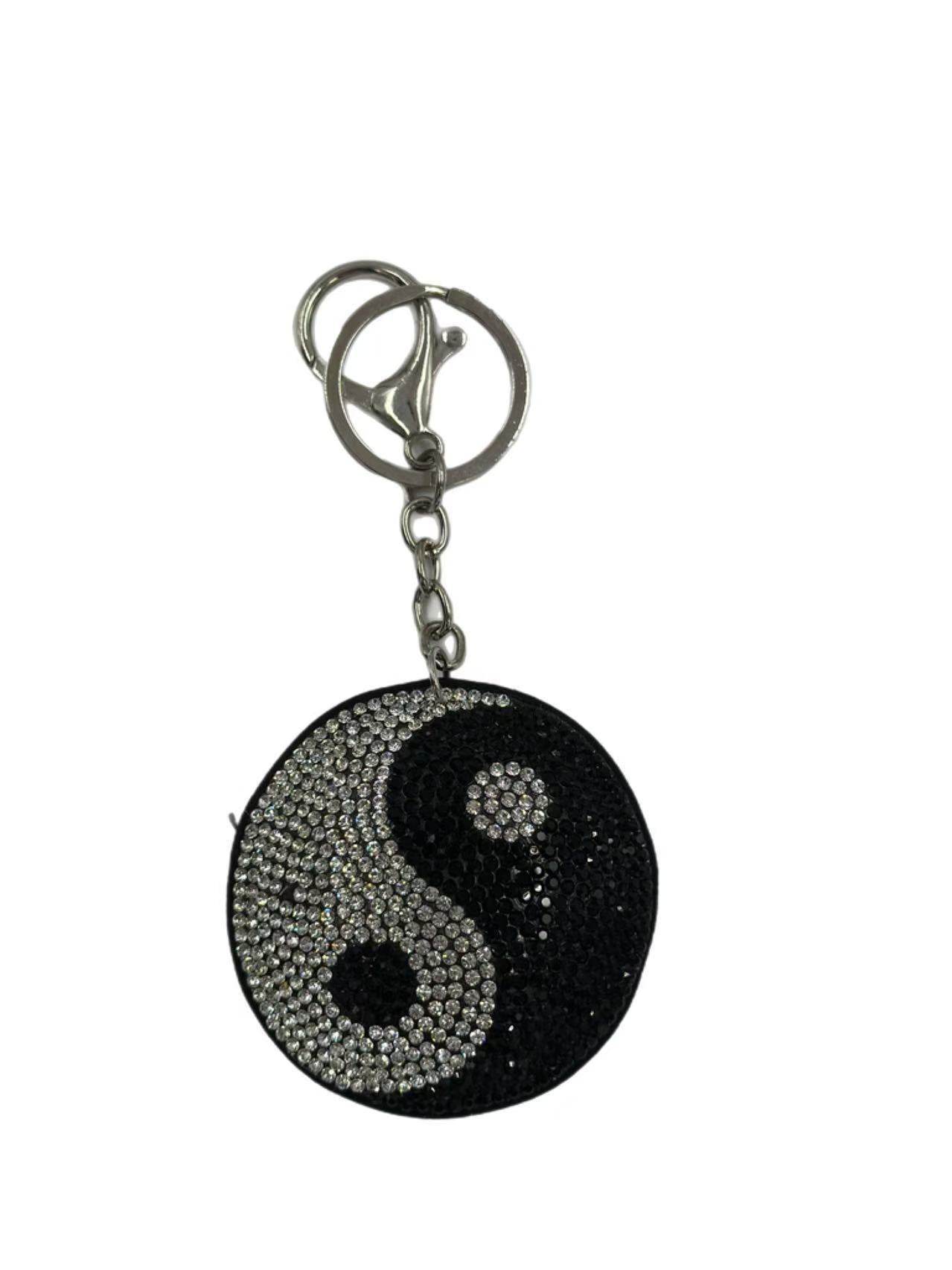 Sparkling Yin Yang Rhinestone Keychain β Black & Silver - MODA ACCESSORIES