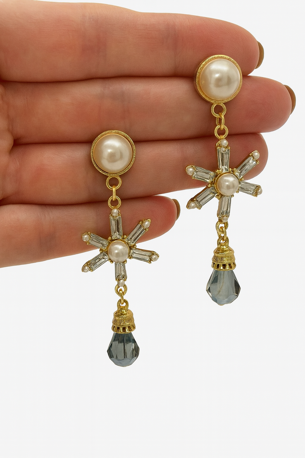 Golden Pearl Starburst Drop Earrings