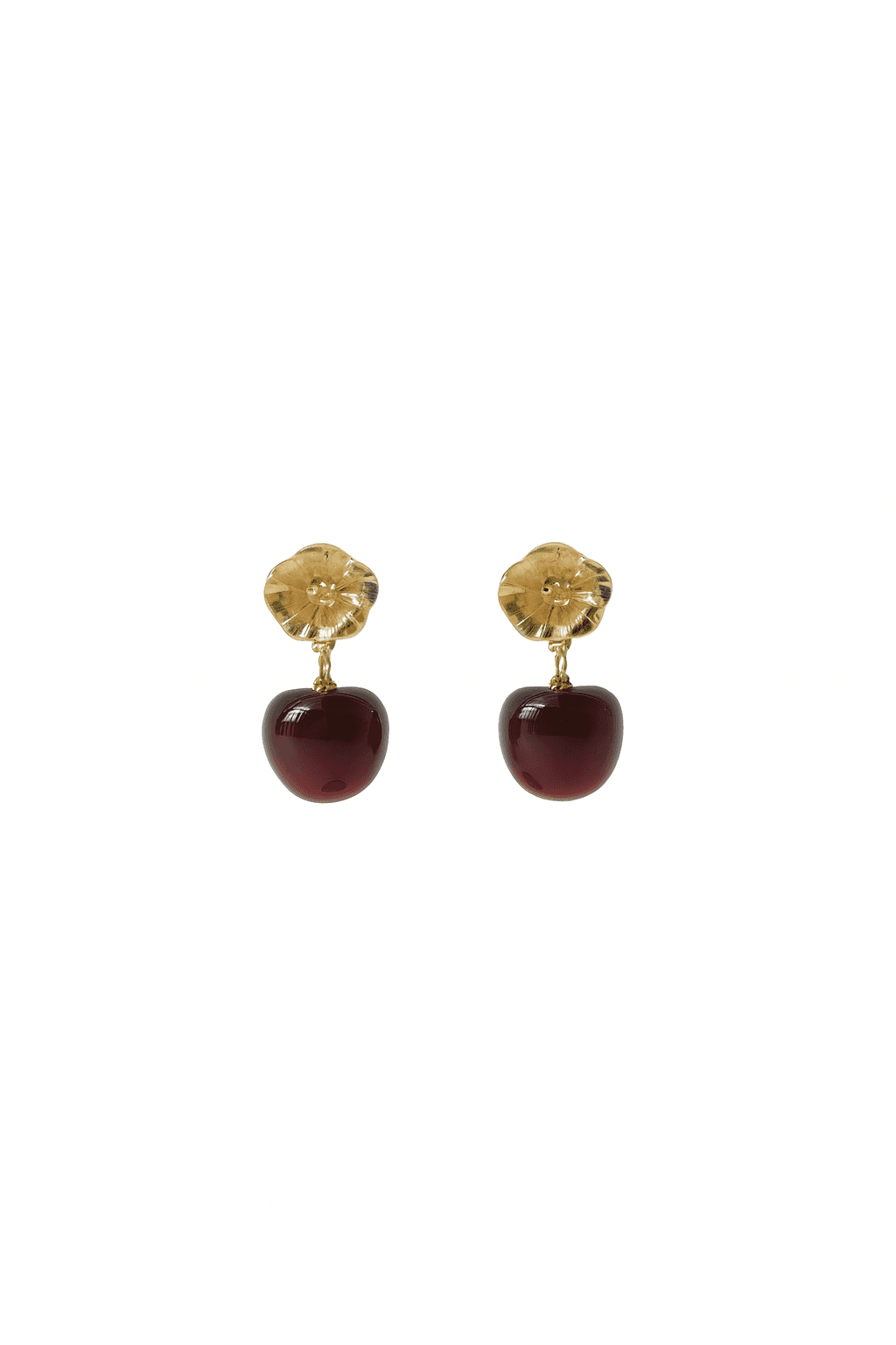 Vintage Cherry Drop Earrings with Gold Floral Stud - MODA ACCESSORIES
