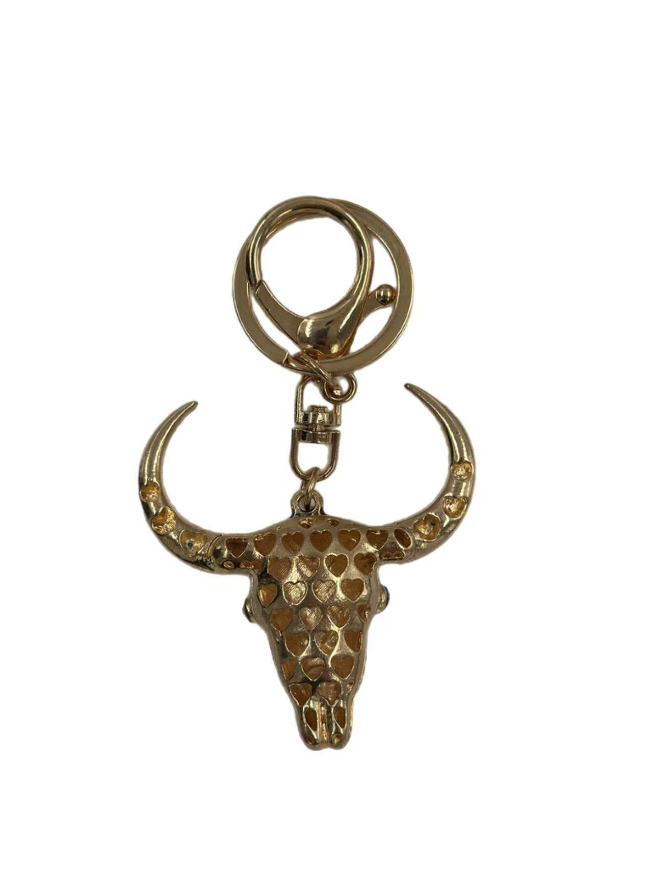 Tribal Bull Skull Keychain – Western Style Horned Pendant with Rhinestones - MODA ACCESSORIES