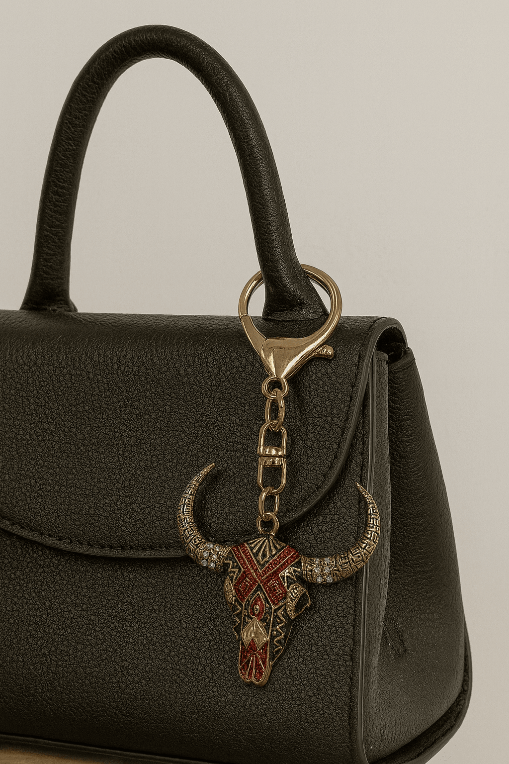 Tribal Bull Skull Keychain β Western Style Horned Pendant with Rhinestones - MODA ACCESSORIES
