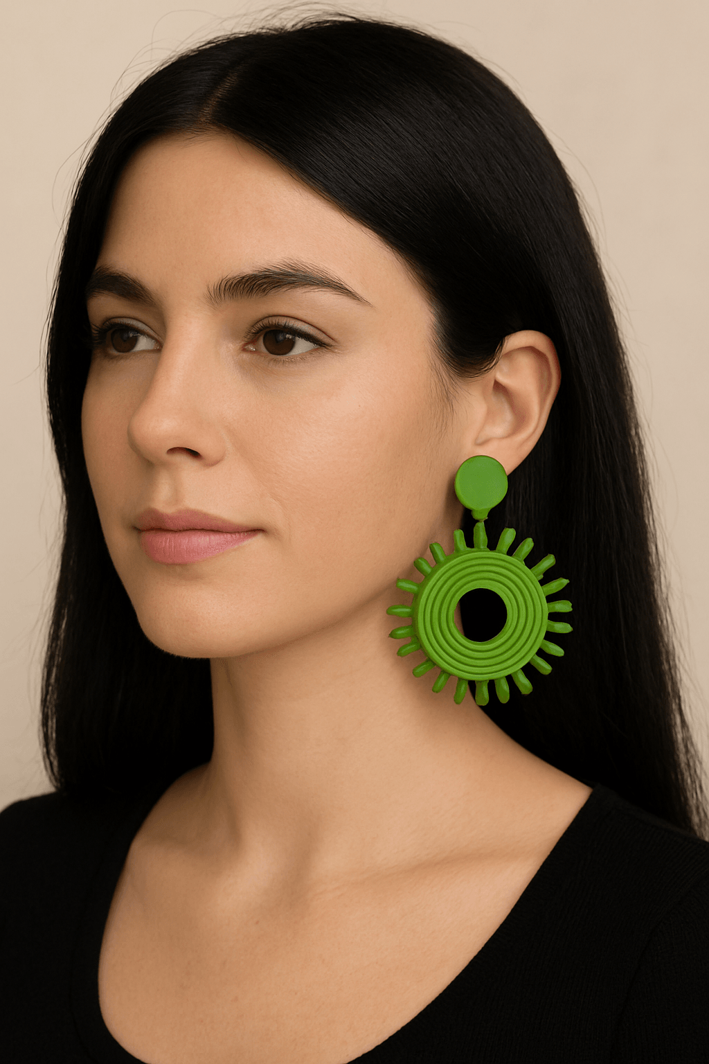 Green Colour Sun Raffia Statement Earrings - MODA ACCESSORIES